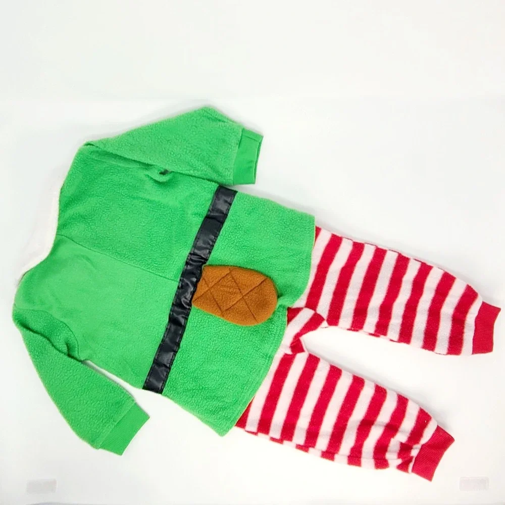 Buc-ee's Christmas Elf Fleece Romper Infant 9-12M Green Red Striped Good